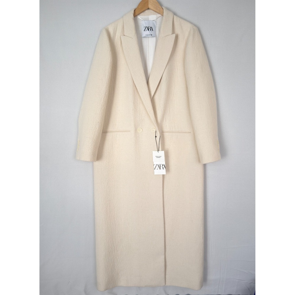 Zara Minimalist Wool Blend Coat ZW Collection 2 Button Ecru Cream Women's S NWT - Picture 3 of 16